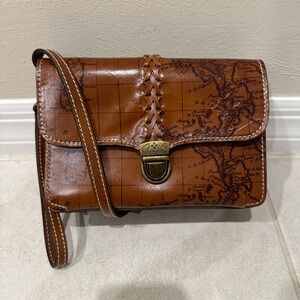 Patricia Nash Bianco Brown Map Print Leather Crossbody Bag